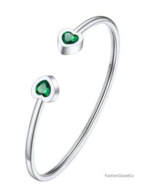 Adjustable Birthstone Cuff Bracelet Stainless Steel Crystal Bangle Gift Box
